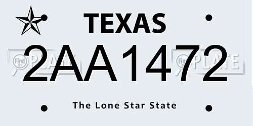 2AA1472 Texas License Plate