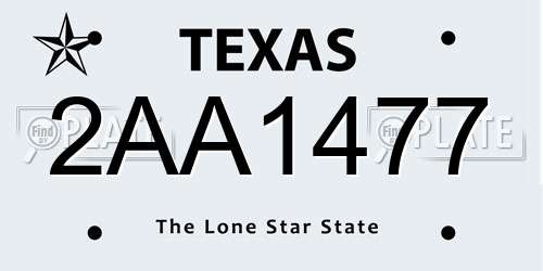 2AA1477 Texas License Plate