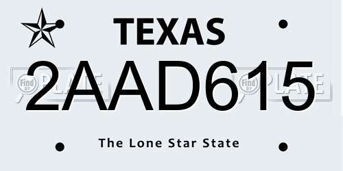 2AAD615 Texas License Plate