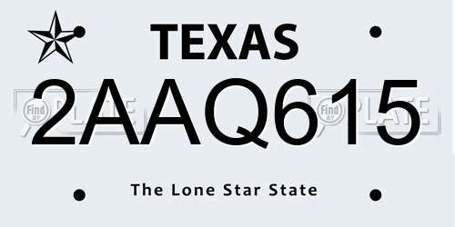 2AAQ615 Texas License Plate