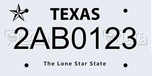 2AB0123 Texas License Plate