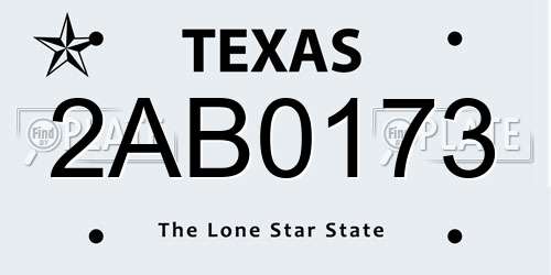 2AB0173 Texas License Plate