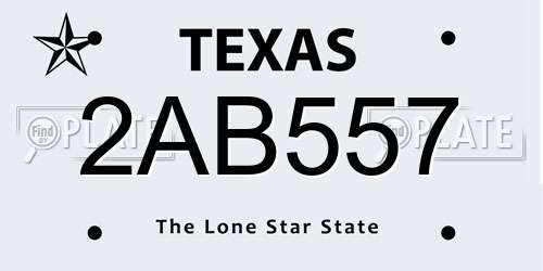 2AB557 Texas License Plate