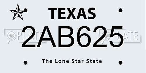 2AB625 Texas License Plate