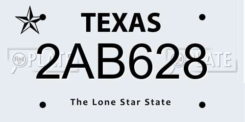 2AB628 Texas License Plate