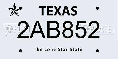 2AB852 Texas License Plate