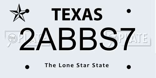 2ABBS7 Texas License Plate