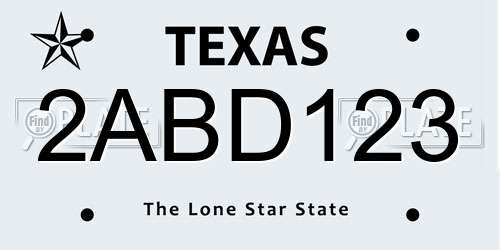 2ABD123 Texas License Plate
