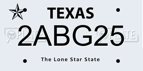 2ABG25 Texas License Plate
