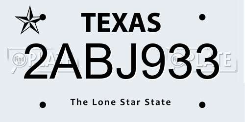 2ABJ933 Texas License Plate