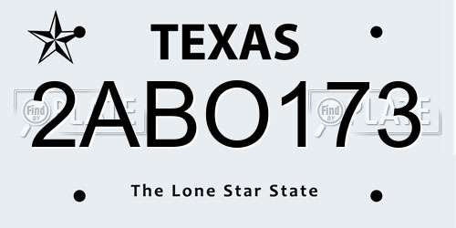 2ABO173 Texas License Plate