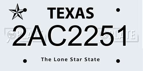 2AC2251 Texas License Plate