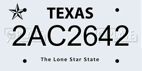 2AC2642 Texas License Plate