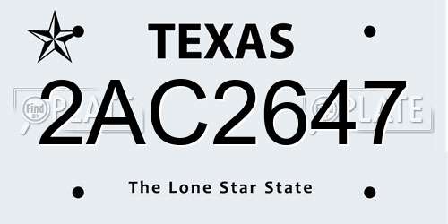 2AC2647 Texas License Plate