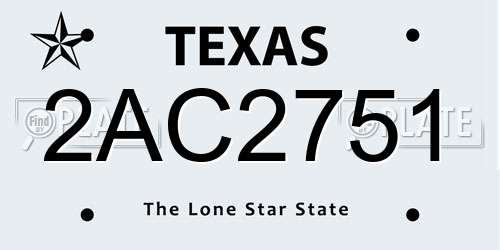 2AC2751 Texas License Plate