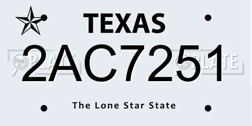 2AC7251 Texas License Plate