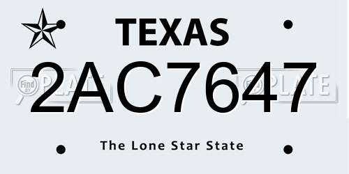 2AC7647 Texas License Plate