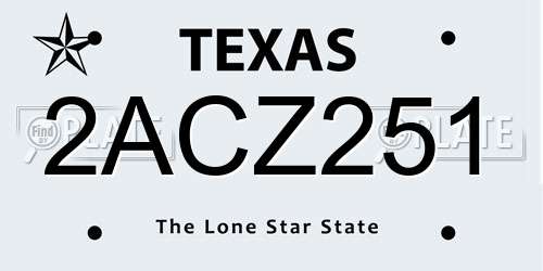 2ACZ251 Texas License Plate