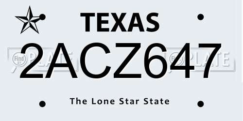 2ACZ647 Texas License Plate