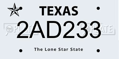 2AD233 Texas License Plate
