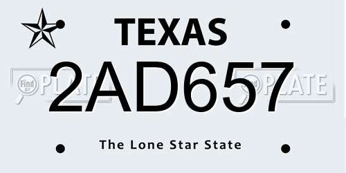 2AD657 Texas License Plate