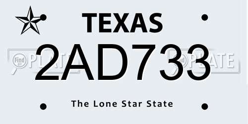 2AD733 Texas License Plate