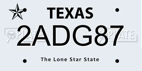 2ADG87 Texas License Plate
