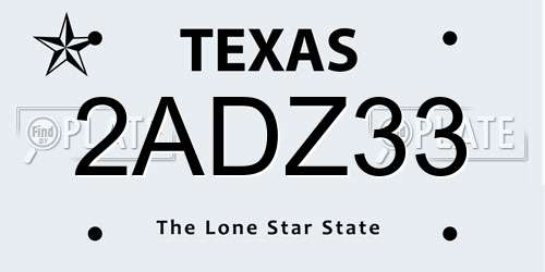2ADZ33 Texas License Plate