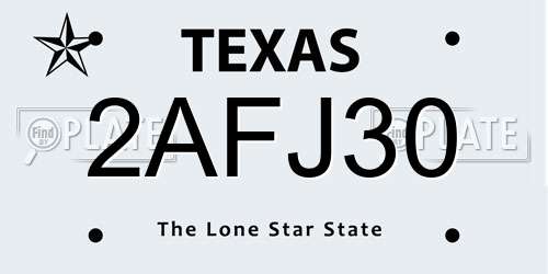 2AFJ30 Texas License Plate