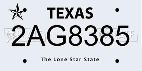 2AG8385 Texas License Plate