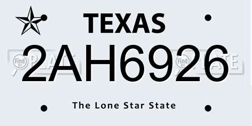 2AH6926 Texas License Plate
