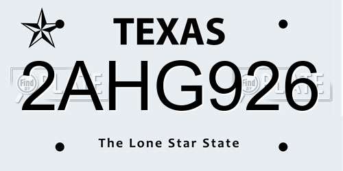 2AHG926 Texas License Plate