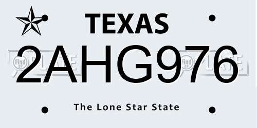 2AHG976 Texas License Plate