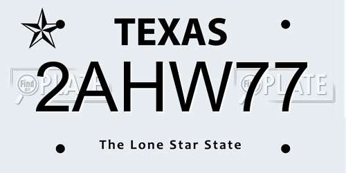 2AHW77 Texas License Plate