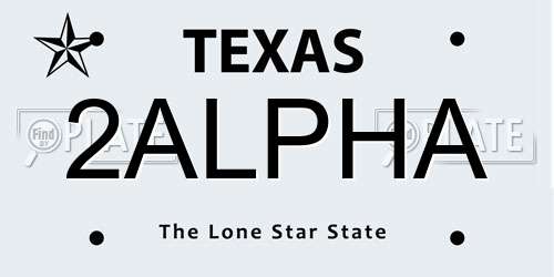 2ALPHA Texas License Plate