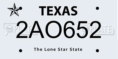 2AO652 Texas License Plate