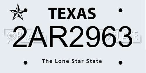 2AR2963 Texas License Plate