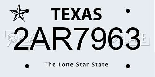 2AR7963 Texas License Plate