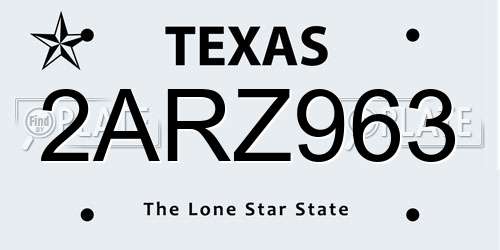2ARZ963 Texas License Plate
