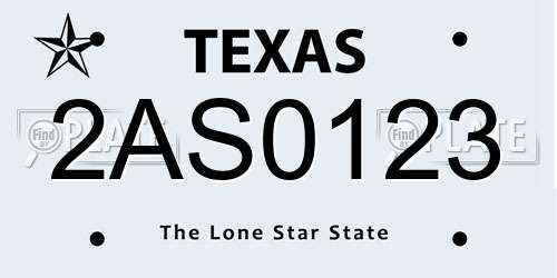 2AS0123 Texas License Plate