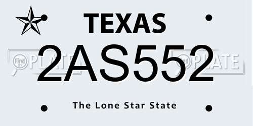 2AS552 Texas License Plate