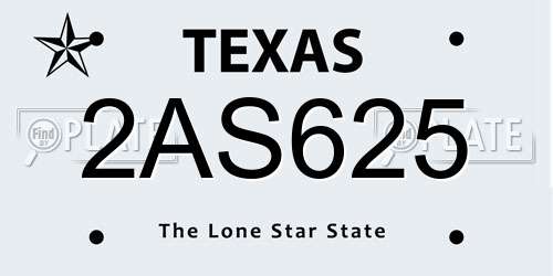 2AS625 Texas License Plate