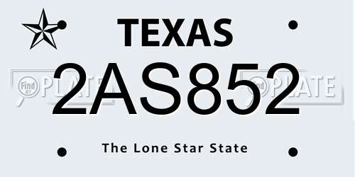 2AS852 Texas License Plate