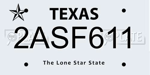 2ASF611 Texas License Plate