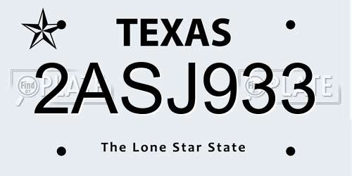 2ASJ933 Texas License Plate