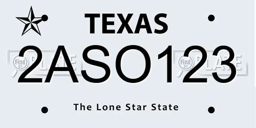 2ASO123 Texas License Plate