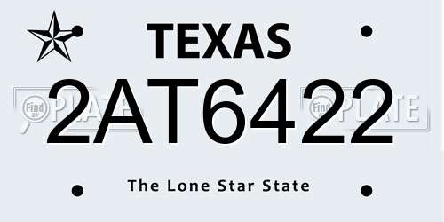 2AT6422 Texas License Plate