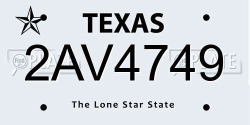 2AV4749 Texas License Plate