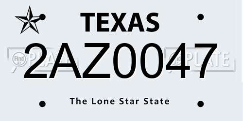 2AZ0047 Texas License Plate