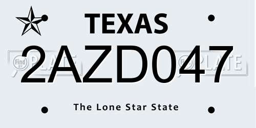 2AZD047 Texas License Plate